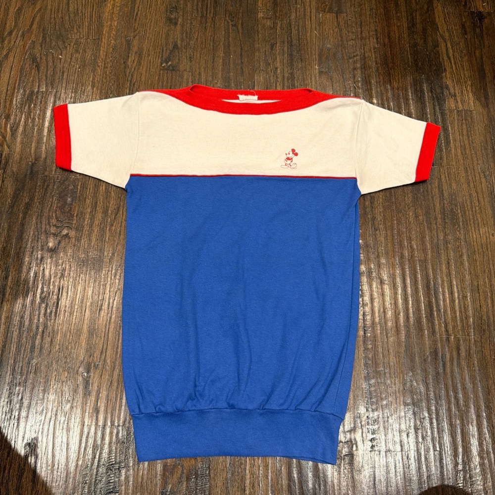 Vintage Women’s Disney Short Sleeve Colorblock Tee in Blue, White & Red